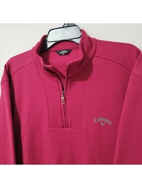 Callaway 1/4 Zip Pullover Mens L Red Waffle Knit Golf Performance Casual